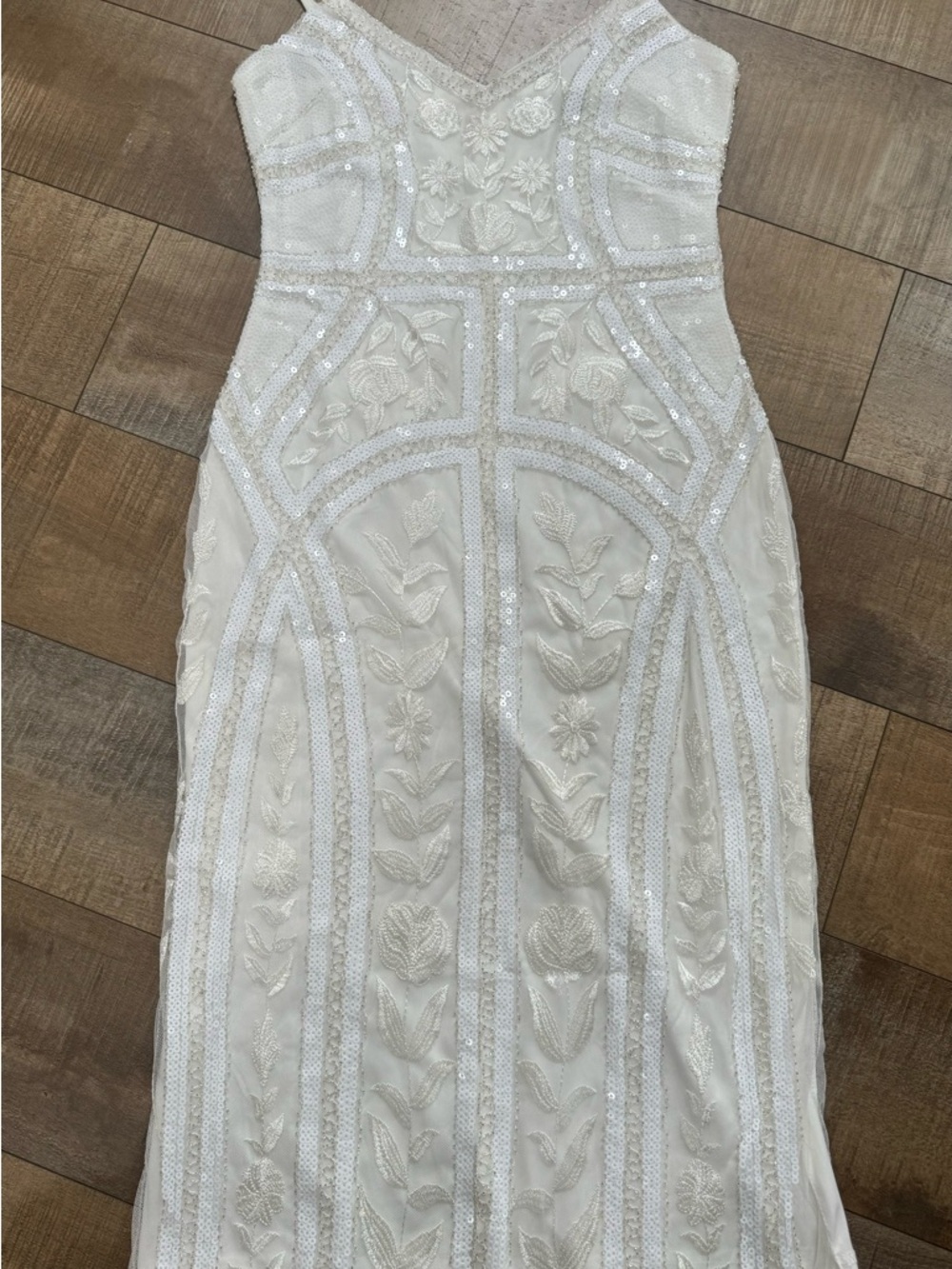Lulu's Ivory Beaded Floral Spaghetti-Strap Midi Dress